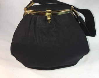 Vintage 1950s Black Evening Top Handle Bag By Coblentz