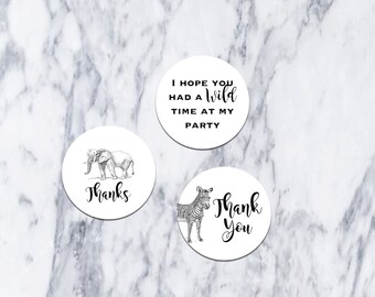 Printable-Favor Tags-Wild-Safari-Birthday-Party-Thank You-Favors-DIY-Black-White-Elephant-Zebra-Tags-Fiesta-Boy-Girl
