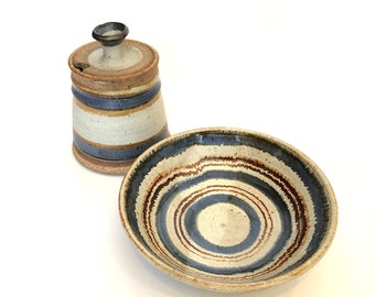Vintage Studio Pottery Bowl // VTG Stoneware Bowl // Handmade Pottery with Space Dye Pattern