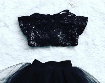 Audrey Hepburn Inspired Black Sequin Baby Crop Top