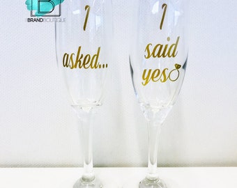I Asked, I Said Yes! | Engagement Champagne Flutes | Set of 2