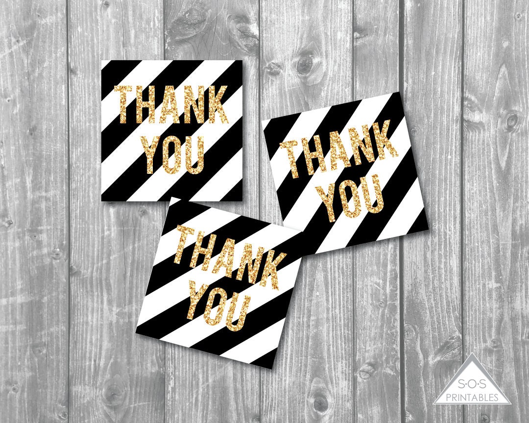 Black and Gold Thank you Tags Gold Glitter Favor Tags