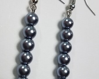 Metallic Gray Beaded Earrings