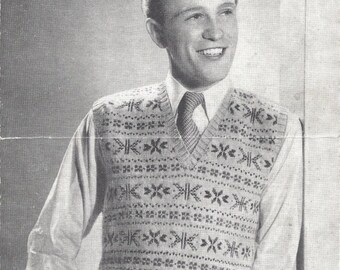 Man's Fair Isle Pullover Vintage Knitting Pattern 535