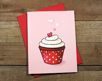 Red Velvet Cupcake Greeting Card (Love, Anniversary, Valentine)