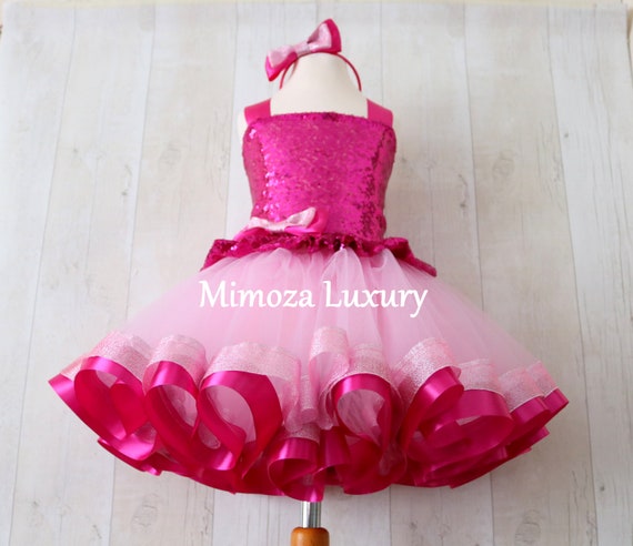 Luxury Pink Birthday Outfit, fuchsia pink girls birthday dress, baby girl tutu princess dress, 1st birthday tutu dress outfit, infant girl