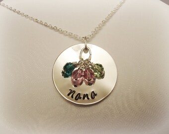 Grandma, Nana, Oma, Nonna, Stamped Sterling Silver Necklace, with 4 Birthstone Crystals, Nana Necklace, Oma Necklace, Grandma Necklace, Mema