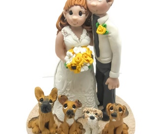 Custom cake topper, Dog Lovers wedding cake topper, Bride and Groom cake topper, Mr and Mrs cake topper, personalized cake topper