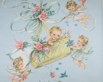 Vintage Baby Shower Wrapping Paper Digital Image Download Printable
