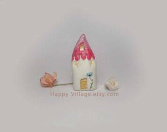 Fuchsia Glitter Spring clay house,miniature house,tiny clay house,small house,little ceramic house,fairy house,housewarming gift