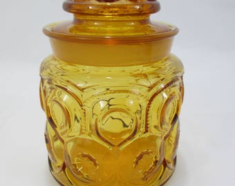 L E Smith Amber Moon and Stars Glass Canister, 7 Inch Canister