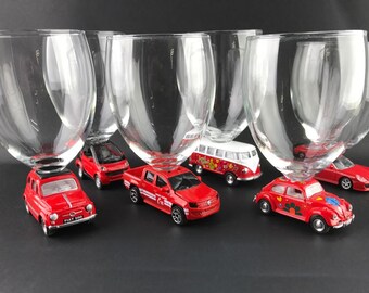 6 glasses on cars - set of six glasses/cars Red