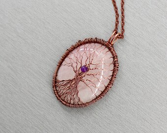 Tree of life pendant Rose quartz charm necklace Birthday gift for her Mother in law gift for mom gift for grandma gift for wife gift sister