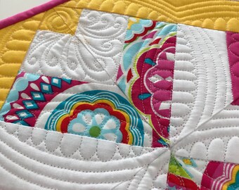 Quilted Spring Table Runner Table Topper Heavily Quilted