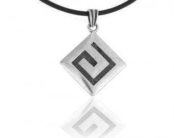 Greek Design Sterling Silver Pendant with Meander Pattern