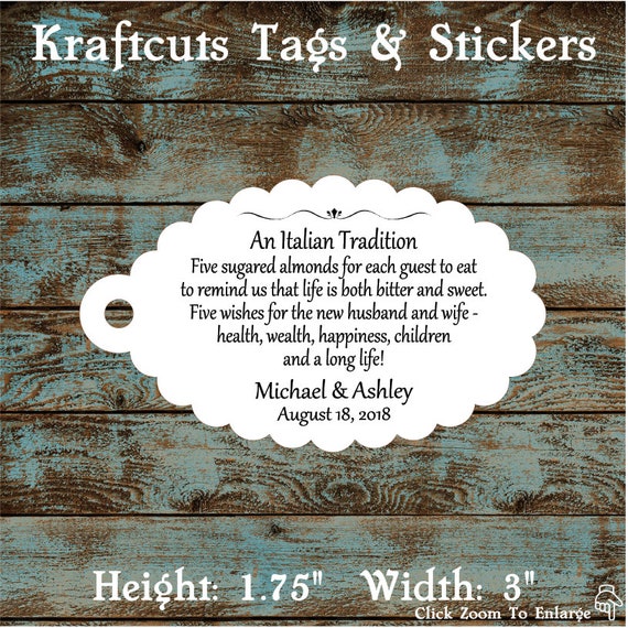 Favor Tags, Jordan Almond Favor Tags, Sugared Almond Favor Tags, Italian Wedding Favor Tags #760 - Qty: 30 Tags