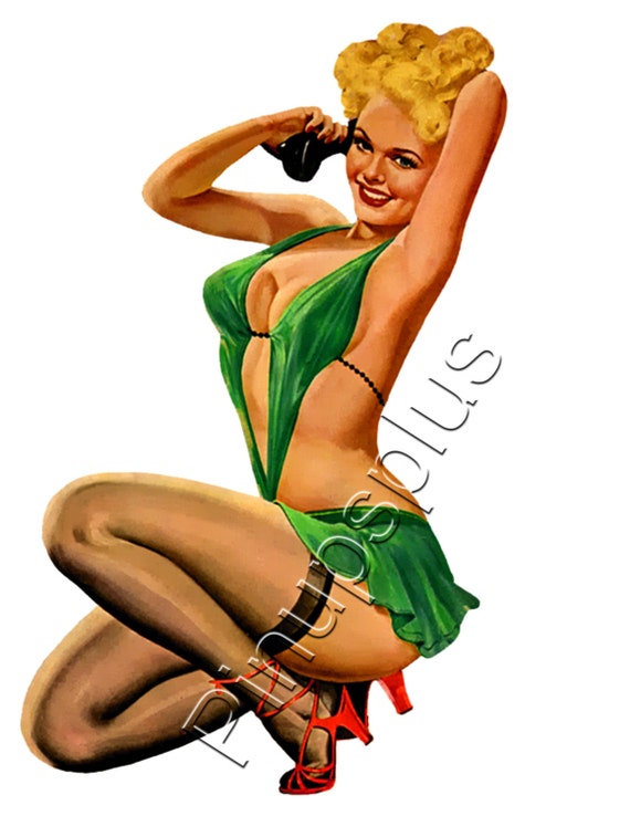 Retro Wwii Sexy Rockabilly Pinup Girl In Green Dress