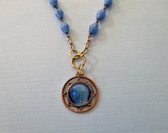 Our Lady Of Lourdes Rosary Necklace - French Blue Rosary Necklace - Virgin Mary Necklace - Pendant Necklace - Catholic Religious Jewelry