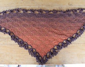 shawl, scarf, orange, Brown, 170cm by 80cm, crochet