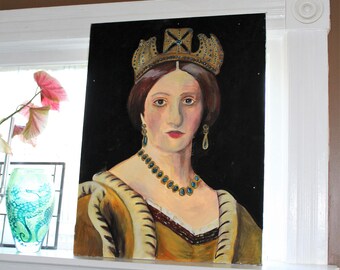 Outsider Art Portrait of a Queen Large Folk Art Painting 29 x 22
