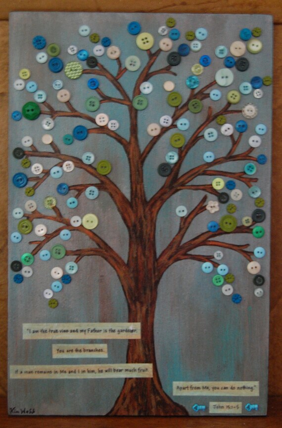 Canvas Button Tree Whimsical Art Canvas Button Tree Whimsical Art