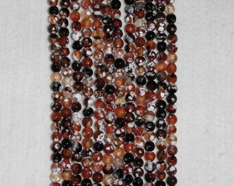 Agate, Fire Agate, Smooth Bead, Multicolor Bead, Black White Tan, Natural Stone, Semi Precious, Full Strand, 6 mm, AdrianasBeads