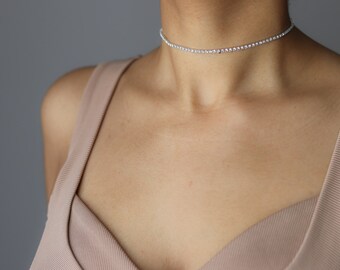 Delicate Rhinestone Choker - Diamond Choker - Silver Choker Necklace - Bohemian Jewelry - Delicate Necklace - Dainty Jewelry