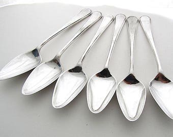 Set Of Six Vintage Grapefruit Spoons, Pointed Teaspoons, English Silver Plated Spoons, Matching Spoons