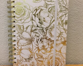 Gold Foil Flower Spiral Notebook
