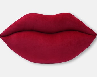 Lips Shaped Decorative Pillow Deep Red Velvet Smooch - Small Size