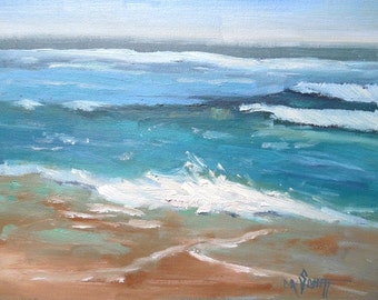 Small Seascape Painting, Daily Painting, Small Oil Painting, Beach Painting, "Beach Music" by Carol Schiff, 6x8" Oil, Free Shipping in US
