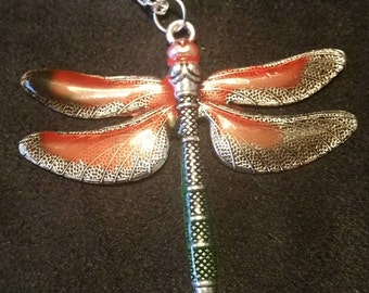 Red and Black Dragonfly Necklace - Large Dragonfly Pendant - Long Dragonfly Pendant Necklace