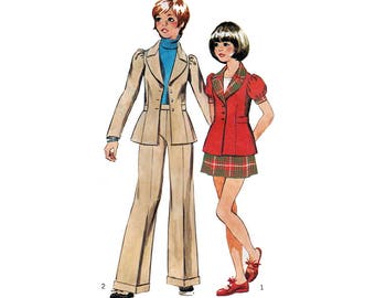 Girl's Unlined Jacket, Mini Skirt and Pants Sewing Pattern, Size 8 Bust 27 Vintage 1970's Simplicity 5822