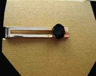 Dante Gold Tone Tie Clip Tie Bar Tie Clasp Tie Accessory Collar or Purse Accessory Gold Tone Tie Bar with Onyx Stone