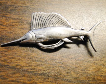 Stunning Sterling Silver Figural Sailfish / Swordfish Brooch - 9 Grams - 2 7/8" Long - Marked Sterling (Hard To Read) - Great Piece!