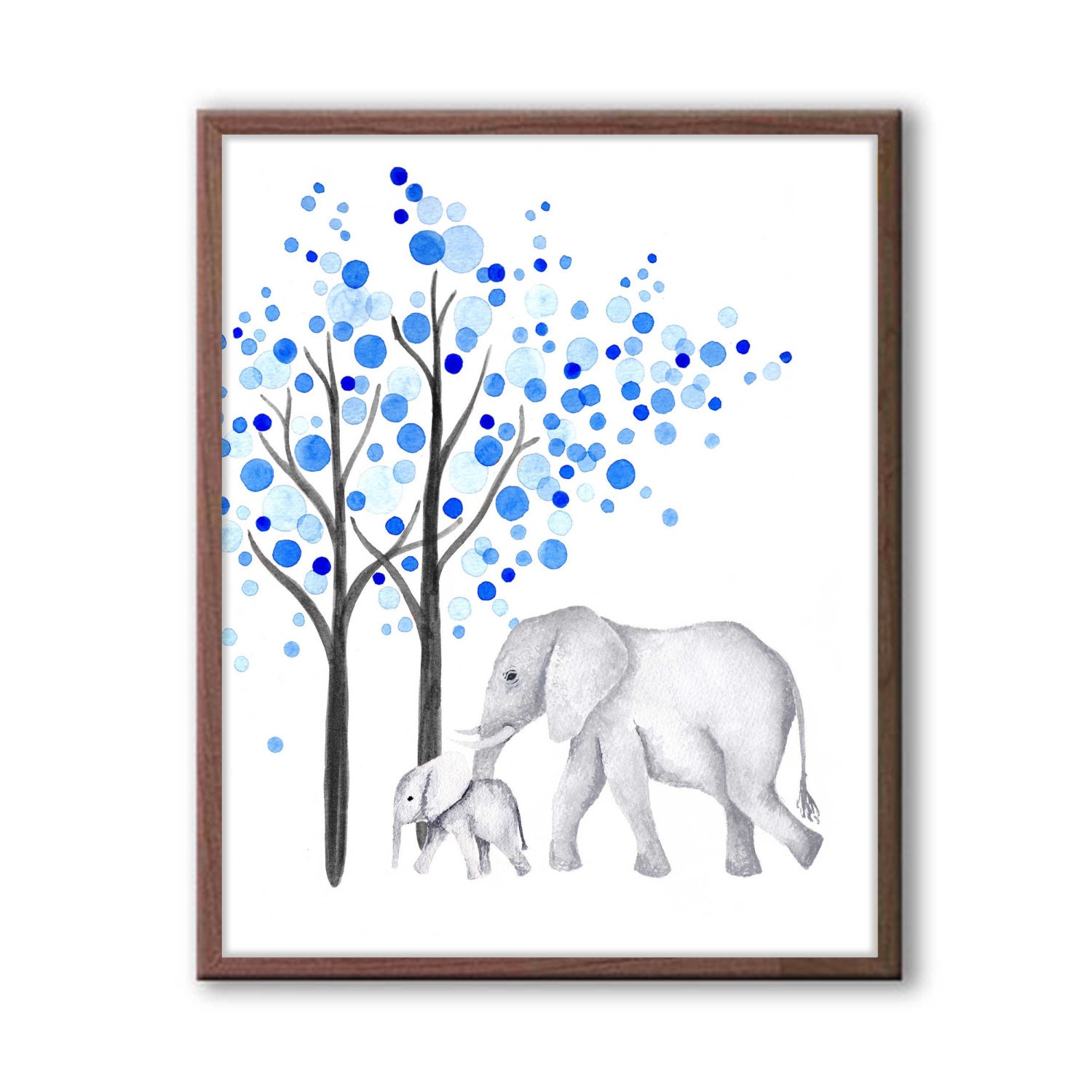 Elephant Nursery Art Baby Boy Nursery Decor Blue and Gray