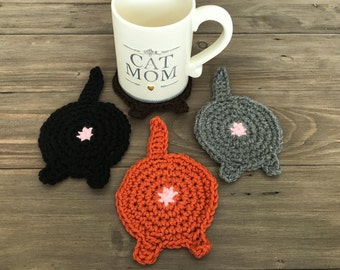 Crochet Cat Butt Coasters (set of 4)