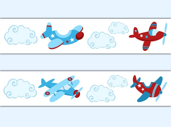 AIRPLANE WALLPAPER BORDER Wall Decals Boy Aviation Nursery