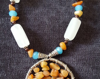 Artisan Handmade Citrine Tree of life with Italian onyx beads and blue ab swarvoski crystals
