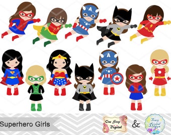 27 Superhero Girls Digital Clipart, Superhero Clip Art, Girl Superhero Clip Art, Little Girl Super Hero Clipart, Super Hero Clip Art, 00186