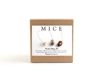 DIY Kit - Mice Needle Felting Kit - Needle Felted Animal Kit - Craft Kit
