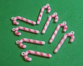 27mm Candy Cane Christmas Charms/Pendants/Decor - 8pc - Plastic