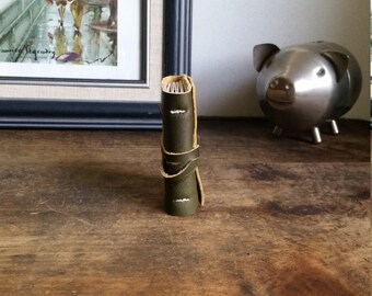 Mini Leather Journal, Green Hand-Bound 2 x 3 Journal by The Orange Windmill 1706