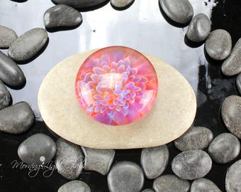 Pink Flower Lampwork Glass Cabochon - 32mm - Jewelry Making Supply