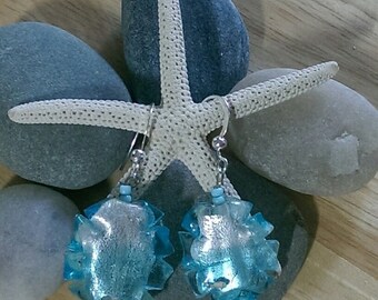 SALE Blue and Silver Lampwork Earrings