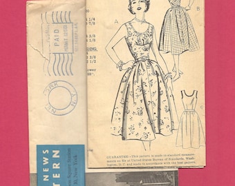 1950s DRESS ~ Vintage Mail Order Sewing Pattern ~ Sleeveless or Puff Sleeves ~ New Style 2888 ~ Size 10 ~ Fitted Bodice ~ Full Skirt