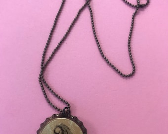 Mongrammed letter A bottlecap necklace