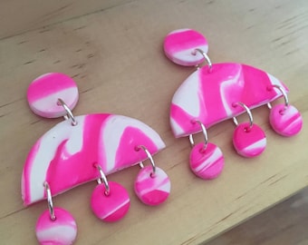 Handmade statement dangle earrings // gifts for her // “Pink marble"