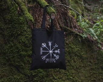 Vegvísir tote bag, icelandic magic stave, screen-printed, 100% cotton
