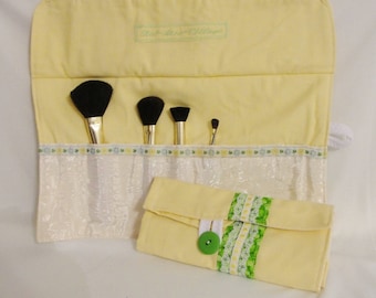 Make-up Brush Roll up, Fabric Brush Organizer, Make-up Brush Holder, Art Pencil Pouch, Crochet Hook Roll-up Organizer
